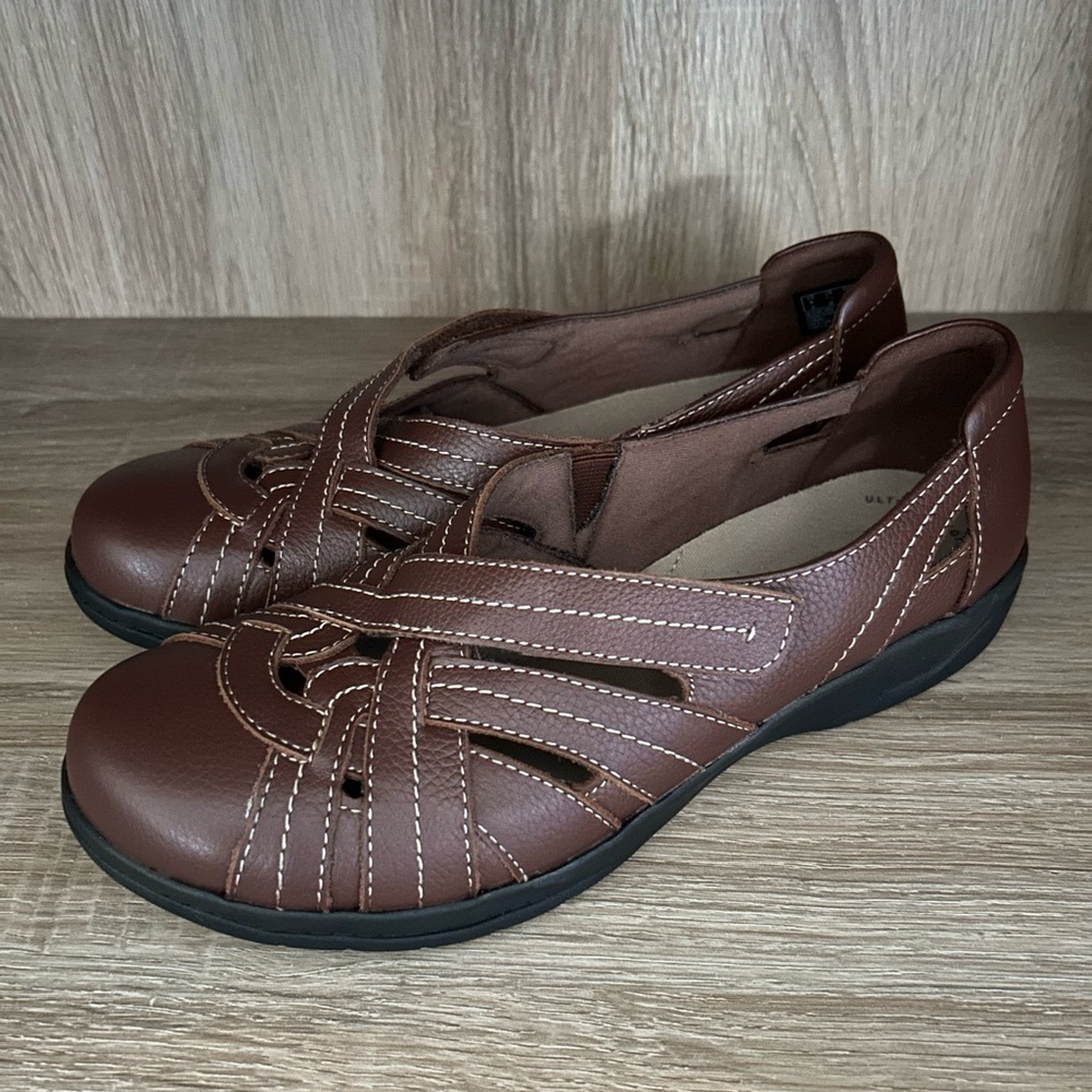 Collection by Clarks Cheyn Tulip Mahogany Leather Slip on Flats Women Size 7.5 M